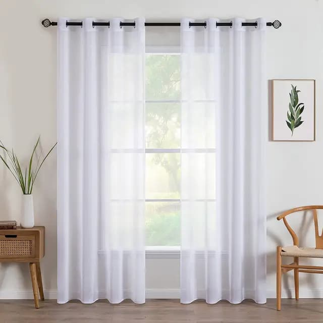 MIULEE Rideaux Voilage Blanc 140x225cm Rideau de Fenêtre à œillets 2 Panneaux