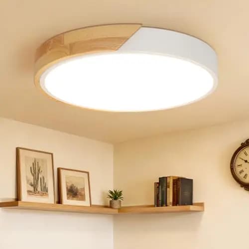 Kimjo Plafonnier LED Rond Bois Blanc