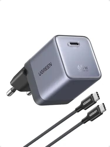 UGREEN Nexode Air 65W Chargeur USB C Rapide GaNInfinity avec Câble Compatible avec iPhone 17 Pro Max 16 Plus 15 14 13 12 Galaxy S26 S25 S24 Pixel 10 9 iPad MacBook Neo Air Pro M5 M4 M3 M2 M1 (Gris)