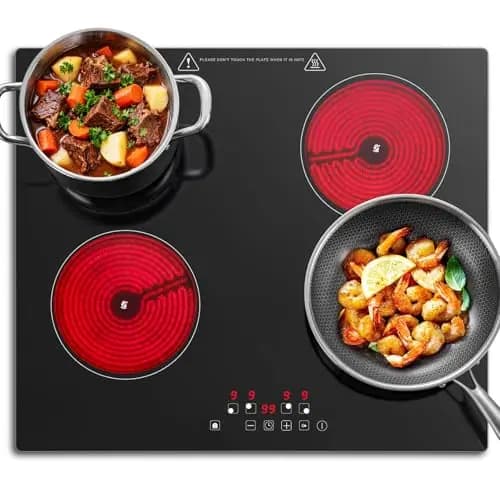 Plaque Vitrocéramique 4 Feux, Plaque de Cuisson 60cm Encastrable, Commande Tactile, 6000W, 9 Niveaux de Puissance, Minuterie 1-99 min, Compatible Tous Récipients