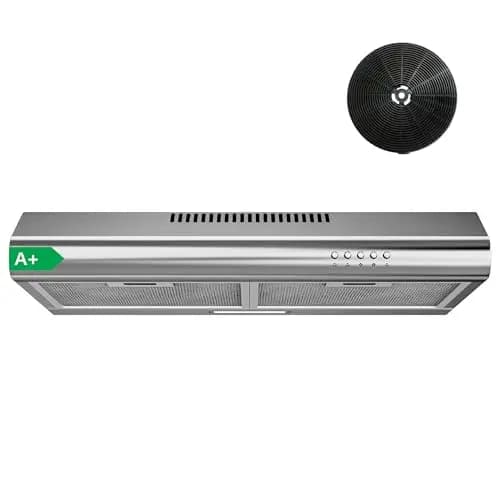 FIREGAS Hotte Aspirante 60 cm en Acier Inoxydable, 250 m³/h, Moteur Sans Balais, Classe A+, Silencieuse, Hotte Cuisine Encastrable ou Murale, Évacuation ou Recyclage