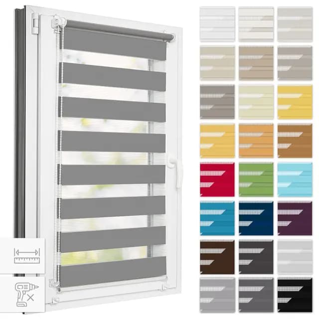 Estika Store Enrouleur Jour Nuit sans perçage - sur Mesure - 27 Couleurs en Tissu - Largeur: 30-129 cm - Hauteur: 120 cm, 150 cm, 220 cm - Store Enrouleur pour intérieurs