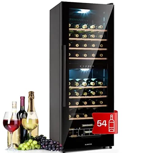 KLARSTEIN Cave a Vin, Réfrigérateur à Vin sur Pieds avec Porte en Verre, Cave à Vin de Vieillissement, Prosecco, Bière, Ecran Tactile, Réfrigérateur Bar, Frigo, Protection UV, 5-18°C, 77 Bouteilles