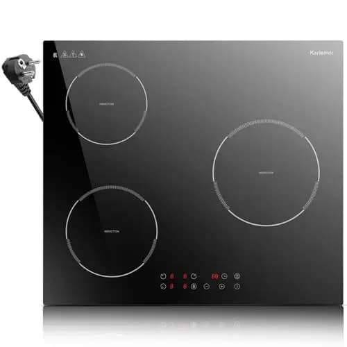 Plaque Induction 3 Feux, Plaque de Cuisson Induction 60 cm, Contrôle Tactile, Fonction Boost, Minuterie, Verrouillage de Sécurité, Arrêt Automatique, 220-240 V, 3500 W, Avec Prise