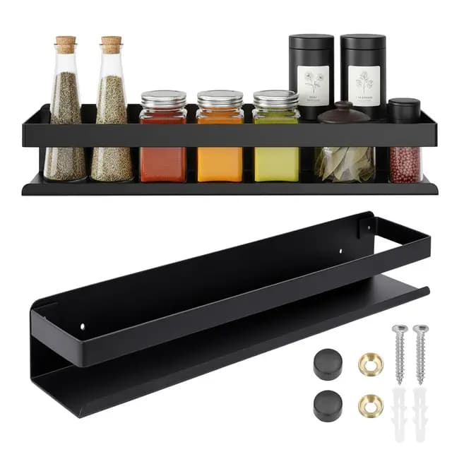 Étagère murale noire de 50 cm - En acier inoxydable - Pour salle de bain et cuisine - Étagère à épices, étagère sous miroir - Étagère moderne en métal pour cosmétiques, verres, serviettes