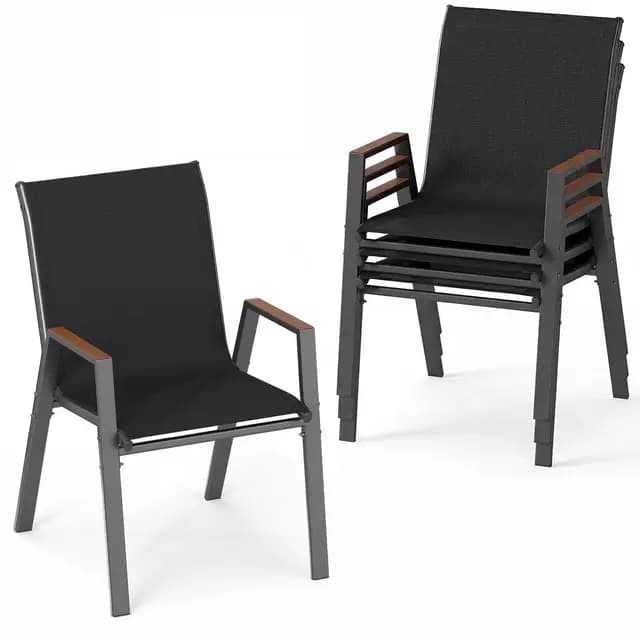 COSTWAY Lot 4 Chaises Jardin Métal Noir