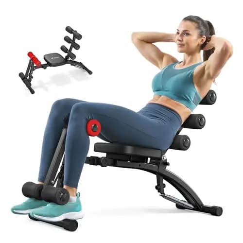 MERACH Machine d'Abdos, Banc de Sit-Up Réglable, Machine d'Abdominaux pour Home Gym pour Taille Abdos Hanches Jambes, Max 136KG, pour Sit-Up/Vélo Aérien/Torsion Abdominale/Relevé de Jambes etc.