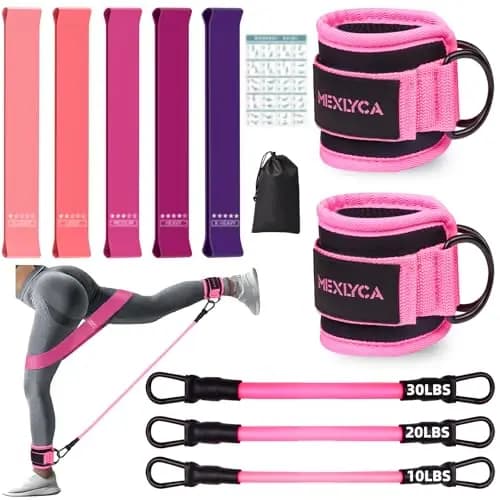 Kit Élastique Musculation - 12 pièces Bandes de Résistance de 5 à 40 lbs et Sangles Cheville de 10 à 30 lbs, Élastique Premium pour Fitness Maison avec Guide d'Entraînement et Sac Inclus