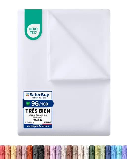 Utopia Bedding - Drap Plat sans élastique - 270 x 290 cm - Certifié Oeko-TEX - Polyester brossé Doux - Microfibre - Drap Plat - Blanc