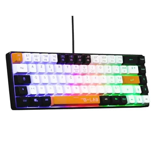 The G-Lab Keyz Hydrogen, Clavier Gamer 60%, Semi-mécanique Filaire Azerty, Rétroéclairage Multicolore- Mini Clavier Gamer Silencieux, Format Compact TKL - PC/PS5 (Noir/Blanc/Orange) – Image 1