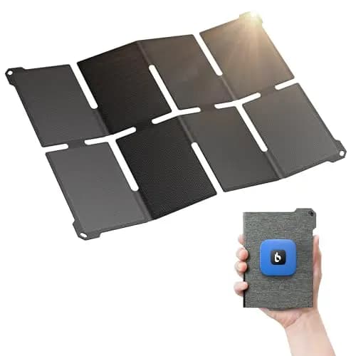 [Format de Poche] BigBlue 25W Mini Chargeur Solaire Portable, Panneau Solaire Pliable avec 2 Ports USB A/C, IP68 pour l'extérieur, Compatible avec Les Téléphones, Tablettes, Batterie Externe, etc.