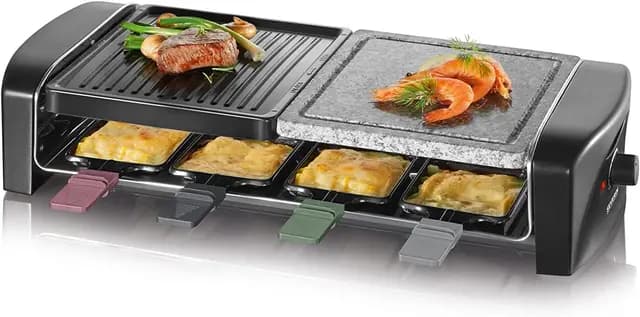 SEVERIN Appareil Ã€ Raclette Pour 8 Personnes, Plaque De Cuisson Avec Pierre Naturelle Et Plaque En Fonte Antiadhésive, Gril Raclette 1 400W, Noir, RG 9645 – Image 1