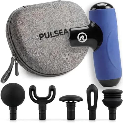 Mini Pistolet de Massage Musculaire Pulsea – 5 Vitesses, Massage Profond, Ultra Silencieux <45dB, Rechargeable USB-C, 5 Embouts, Compact & Portable pour Sport et Récupération (Bleu)