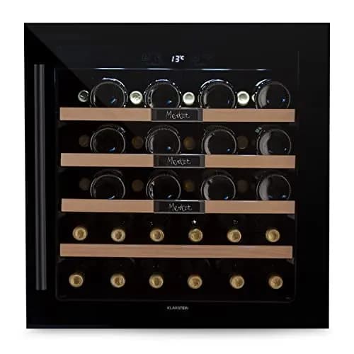 Klarstein Cave a Vin Encastrable, Réfrigérateur à Vin, Porte en Verre, Cave à Vin Vieillissement, Zone Unique, Prosecco, Ecran Tactile, Réfrigérateur Bar, Frigo, Protection UV, 5-20°C, 36 Bouteilles – Image 1