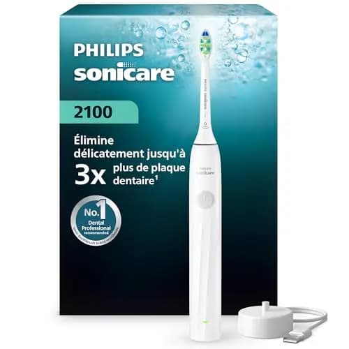 Brosse à dents électrique Philips Sonicare série 2100 – brosse à dents sonique avec 2 niveaux d’intensité, EasyStart, SmarTimer, 14 jours d’autonomie, coloris blanc, modèle HX4021/01, [Nouveau]