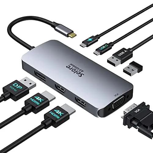 USB C Docking Multi Station Display,8 en 1 Station d'accueil USB C Hub vers Dual 4K HDMI Displayport avec DP1.4 100WPD VGA 2 USB 2.0 Multi Monitor Adapter pour Dell, Lenovo Yoga Thinkpad, Huawei, etc – Image 1