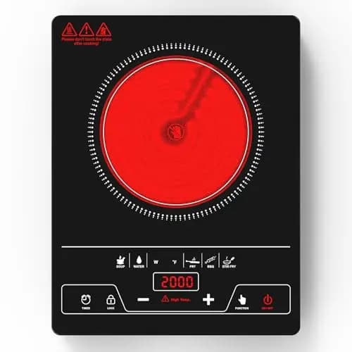 VBGK Plaque Vitrocéramique 1 Feu, Table de cuisson Electrique 2000W, Plaque de Cuisson avec Commande Tactile LED, 8 Niveaux de Puissance, Verrouillage Enfant