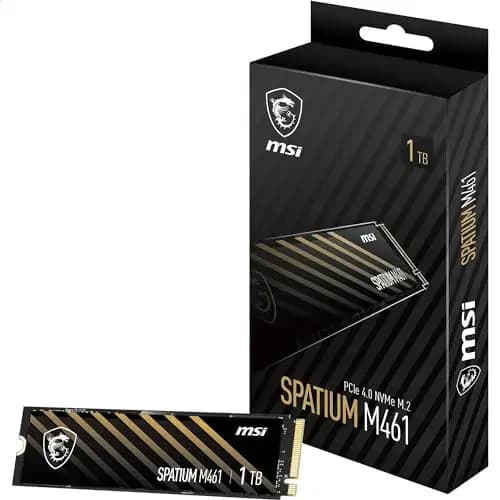 MSI SPATIUM M461 PCIe 4.0 NVMe M.2 1TB - Disque SSD Interne 1 to, PCIe 4.0 NVMe M.2, Lecture 5000 MB/s & Écriture 3200 MB/s, 3D NAND, Sécurité des Données Intégrée, Center, 250 TBW, Garantie 5 Ans – Image 1