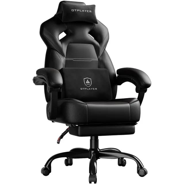 GTPLAYER Chaise Gaming avec Repose-Pieds, réglable en Hauteur, accoudoirs réglables, Repose-Pieds intégré, Fauteuil Gaming pour jusqu'à 200 kg, pivotant à 360°, Noir. – Image 1