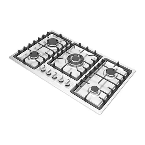 Table Cuisson Gaz 5 Feux, Plaque Encastrable, Cuisinière Professionnelle, Acier Inoxydable, Protection Sécurité Flamme, Contrôle Indépendant, Pour Restaurant Maison Hôtel,Double Installation