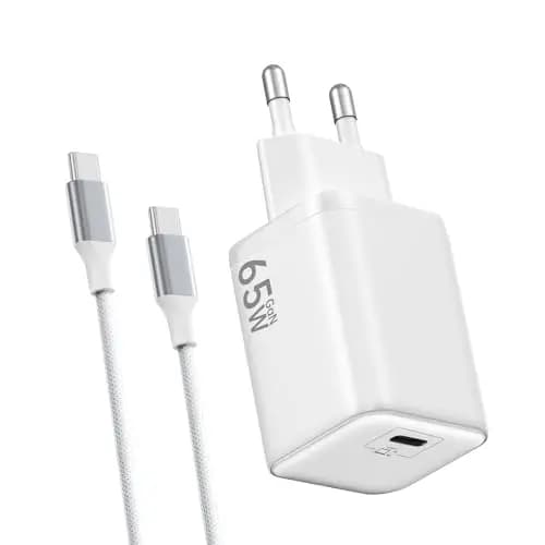 Chargeur USB C 65W, Charge Rapide PD3.0 PPS, GaN II avec Câble Tressé 2M, Compatible pour MaxBook Pro/Air, pour Samsung Galaxy S25/S24/S23 Ultra, pour iPhone 17/16/15(Blanc)