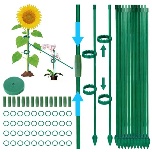 Tuteurs pour Plantes 115 Pièces avec 20 Tuteur Plante, 40 Tiges Plantes Clips,15 Tiges Tube d'extension, 1M Bande Velcro, Tuteur Tomate Jardin,Orchidée,Monstera,Plante Grimpante Exterieur Interieur