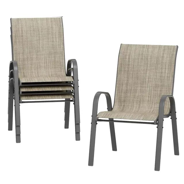 Amopatio Lot de 4 chaises de Jardin, empilables, à Dossier Haut, en textilène, pour terrasse, Balcon, résistantes aux intempéries, 60 x 72 x 96 cm, Marron
