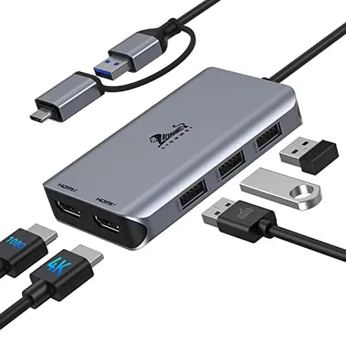 Docking Station USB 3.0 Stations d'accueil, Adaptateur USB 3.0 vers Double HDMI et 3 Port USB, Hub USB C Dual HDMI Compatible avec MacBook Pro/Air M1/M2, Surface Pro, ChromeBook, Dell