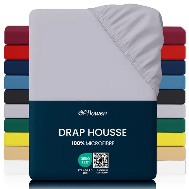 Flowen Drap Housse 140x190 cm en Microfibre Gris Clair avec Coins Élastiqués pour Matelas de 30 cm Haut Tissu Anti-Acarien Hypoallergénique De Haute Qualité Doux et Durable Lavable en Machine – Image 1
