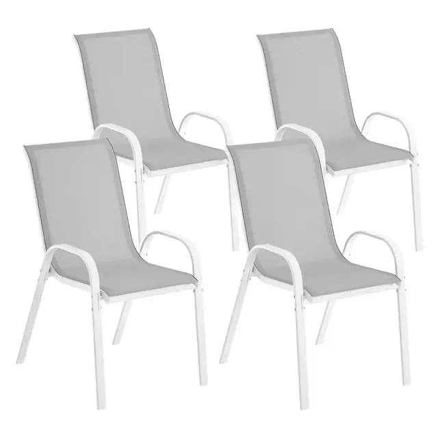 Outsunny Lot de 4 chaises de Jardin, chaises empilables, Dossier Haut incliné, Tissu en Maille Respirante, Cadre en Acier, Gris