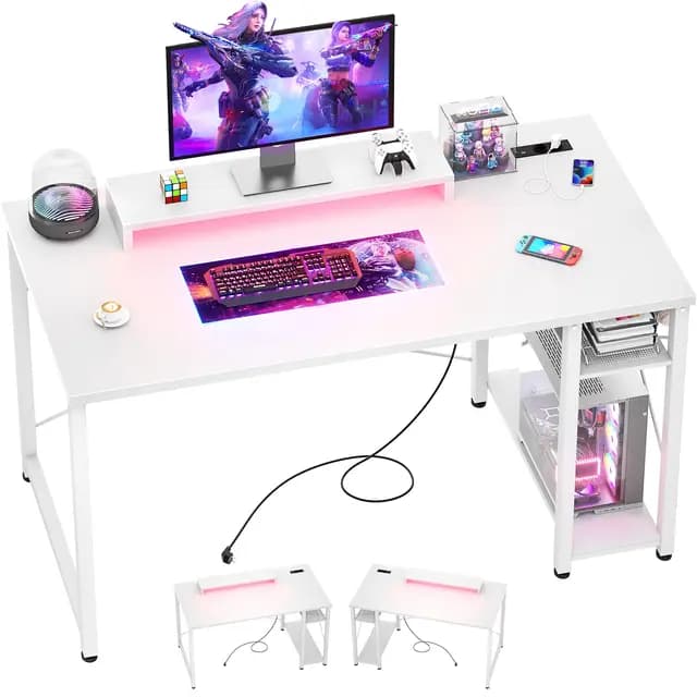 iSunirm Bureau Gaming Blanc 100x50cm