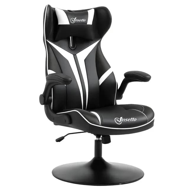 Vinsetto Fauteuil Gamer Chaise de Jeu Gaming pivotante 360° Ergonomique Hauteur réglable accoudoirs revelables Coussin têtière Inclus revêtement Similicuir 67 x 70 x 106-112 cm Blanc et Noir – Image 1