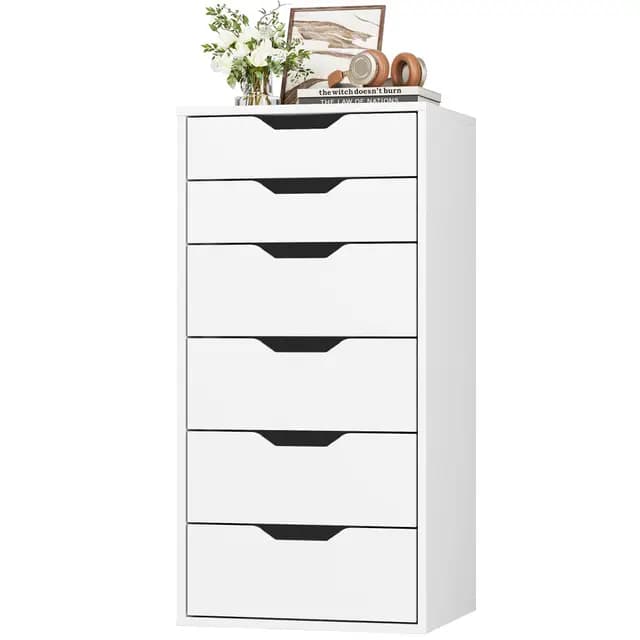FOREHILL Commode 6 Tiroirs Commode Chambre Adulte Chiffonnier Meuble de Rangement pour Salon Bureau Entrée Chambre Commodes Blanche 45x40x90.5cm