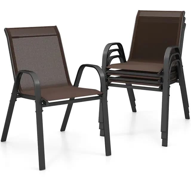 GIANTEX Lot 4 Chaises Jardin Acier Marron
