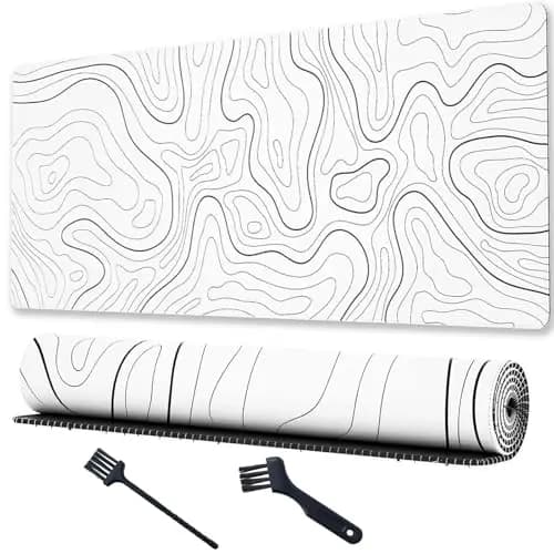 Grand Tapis de Souris de Jeu, Cartes Topographiques avec Bords Cousus, Tapis de Souris de Jeu, éLéGant avec sous-Couche Antidérapante (Blanc, 80 * 30)