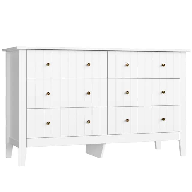 FOREHILL Commode avec 6 Tiroirs Commode Chambre Adulte Grande Commode Blanche Meuble de Rangement pour Salon Moderne en Bois 133x45x79.5cm