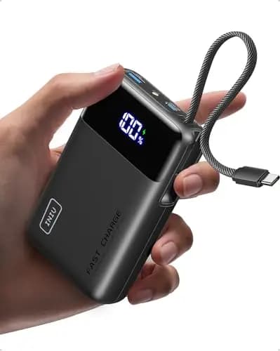 INIU Batterie Externe, Petit 45W Charge Rapide 20000mAh Power Bank avec USB C Câbles Intégrés, Autorisé en Avion, Essentiels de Voyage, Portable Batterie pour iPhone 17 16, Samsung, Xiaomi, iPad etc