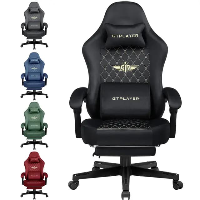 GTPLAYER Fauteuil Gaming Tissu Ergonomique Chaise de Bureau PC, 150 kg, RéGlable et Pivotante avec Coussin D'Assise à Ressorts et Repose-Pieds, Noir – Image 1
