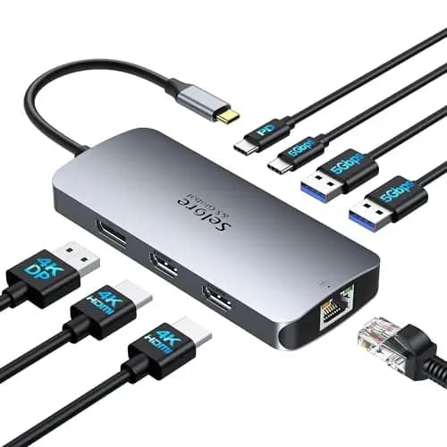 Station d'accueil USB C Dual HDMI, 8 en 1 Docking Station pour 3 moniteurs Triple écran 4K avec 2 HDMI, DisplayPort, Ethernet 1Gbit/s, PD 100W, Adaptateur de Ports USB 3.0 pour Dell, HP, Lenovo
