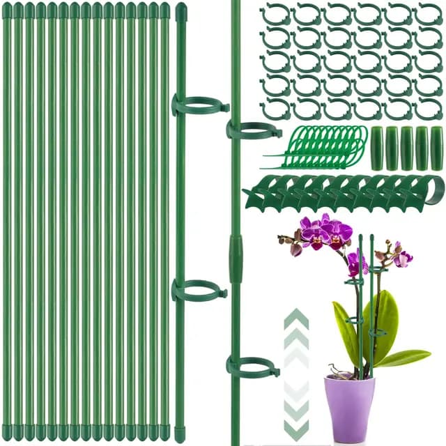 Realure 15 Pcs Tuteurs pour Plantes, Réglables Tuteur Orchidée 30-150cm, Tuteur Plante Interieur avec Plantes Clips & Connecteur, pour Fixation de Orchidées, Pivoines, Tuteur Plante Grimpantes
