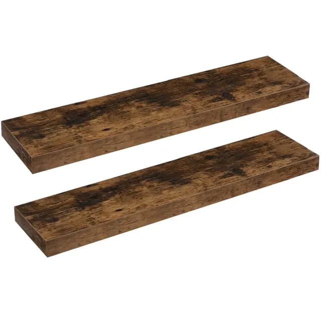 HOOBRO Étagères Murales, Lot de 2, Tablettes Flottantes, Suspendues, avec Supports Cachés, Longueur 80 cm, pour Salle de Bain, Chambre, Toilettes, Cuisine, Bureau, Salon, Marron Rustique EBF80BJP201