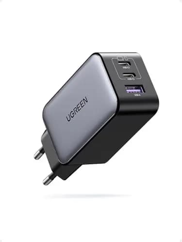 UGREEN Nexode 65W Chargeur USB C Rapide 3 Ports GaN Prise USB C Compatible avec iPhone 17 Pro Max Air 16 15 14 13 12 Galaxy S26 S25 S24 A16 Pixel 10 9 iPad MacBook Air Pro Neo M5 M4 M3 M2 M1 (Noir)