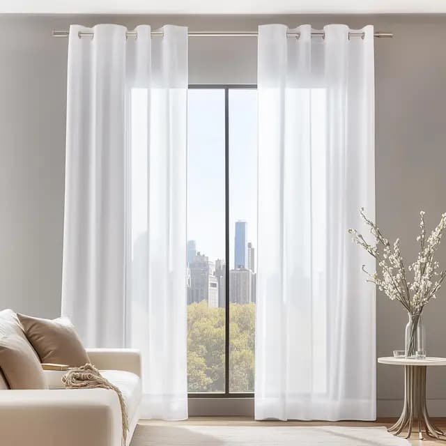 Deconovo Lot de 2 voilages Semi-Transparents Aspect Lin pour Chambre à Coucher, 140 x 240 cm (Largeur x Longueur), Weiß