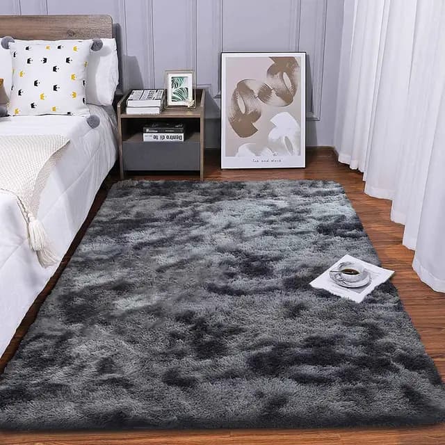 Tapis Chambre Shaggy pour Salon De Sol Grand Couloir Soft à Poils Longs Moelleux Antidérapant Intérieur épais (Gris Noir, 80 * 120cm)