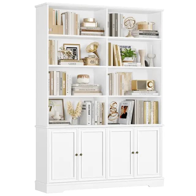 FirFurd Bibliothèque Meuble de Rangement avec 4 Portes 12 Étagères de Rangement Bibliotheque Blanche Bibliotheques pour Salon Bureau Chambre 120x27x185 cm