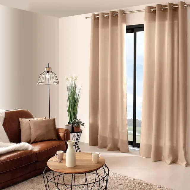 ED ENJOY HOME Rideau Décoratif à Œillets argentés, 140x240 cm, Beige Naturel, 100% Polyester, Satiné, Collection Basic