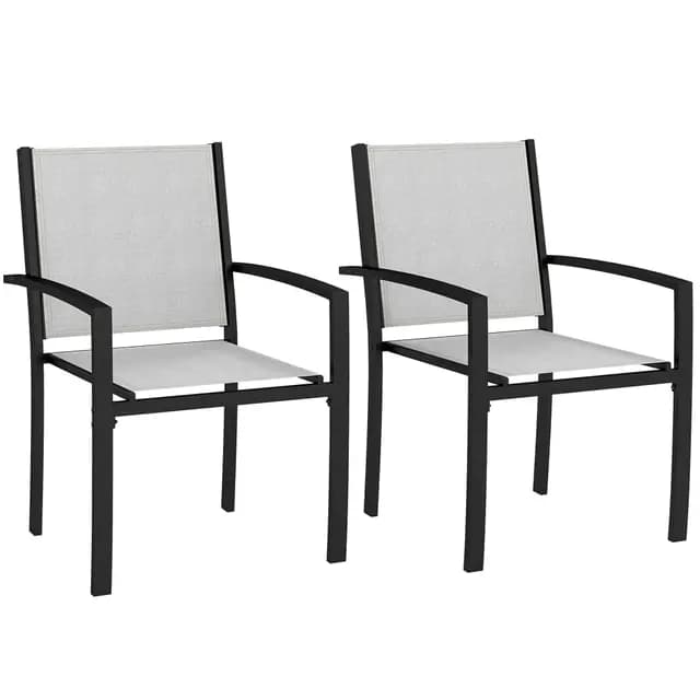 Outsunny Lot de 2 chaises de Jardin chaises empilables d'extérieur avec accoudoirs, Cadre en Acier pour Jardin, Piscine, terrasse, Gris Clair