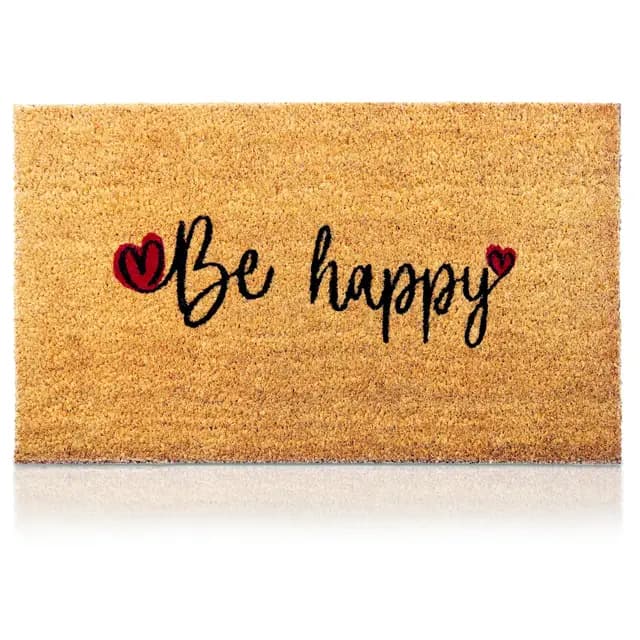 Paillasson Be Happy en Fibre de Coco - 70x40cm-Tapis de Porte de Bienvenue, Surface Antidérapante PVC & Fibre de Coco - Entrée Maison, Couloirs, Portes - Accessoires Maison -Original & Minimaliste