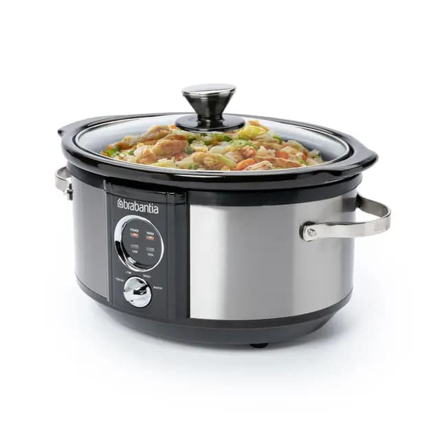Brabantia BBEK1081 Mijoteuse - 3,5 Litre - 180 Watt - Cuve intérieure amovible - Couvercle en verre - Écran LED - 3 réglages de température - Fonction maintien au chaud