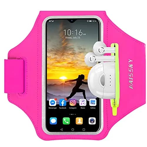 HAISSKY Brassard de Sport avec Poche Écouteur, Brassard Sport pour iPhone 17 Pro Max 16 Pro 15 14 Plus 13 12 11, Brassard Telephone Smartphone Running pour Jogging Cyclisme Randonnée